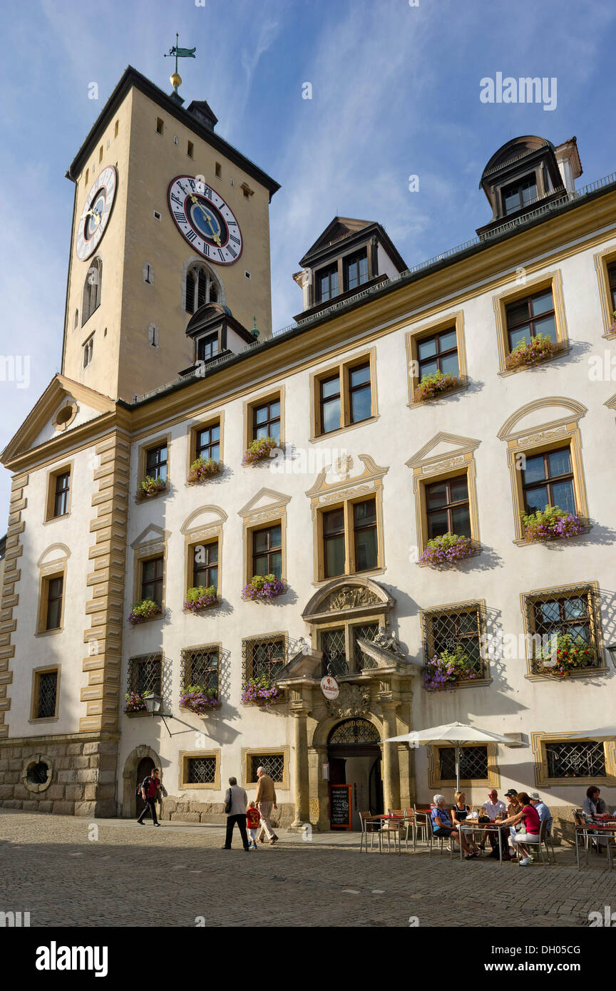 Tower of the town hall, Old Town Hall, old town of Regensburg, Upper Palatinate, Bavaria Stock Photo