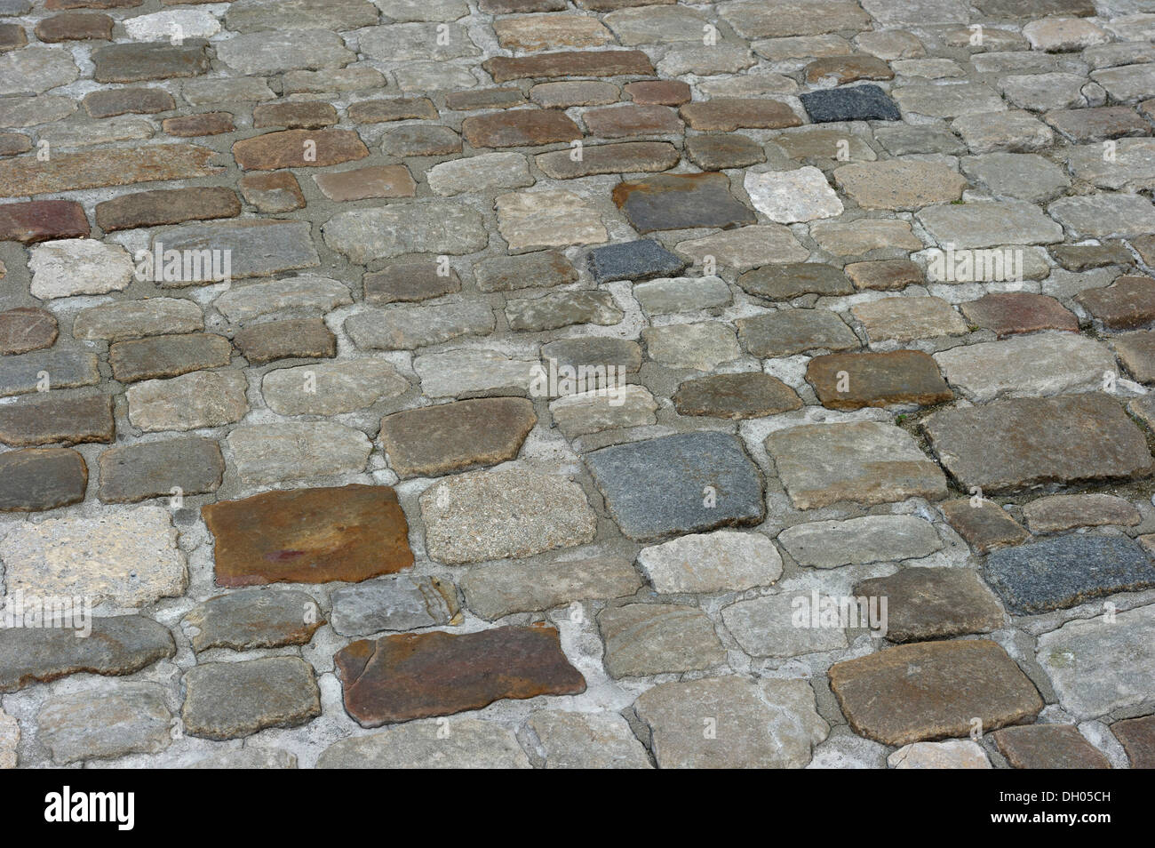 Colourful cobblestones in the old town of Regensburg, Upper Palatinate, Bavaria Stock Photo
