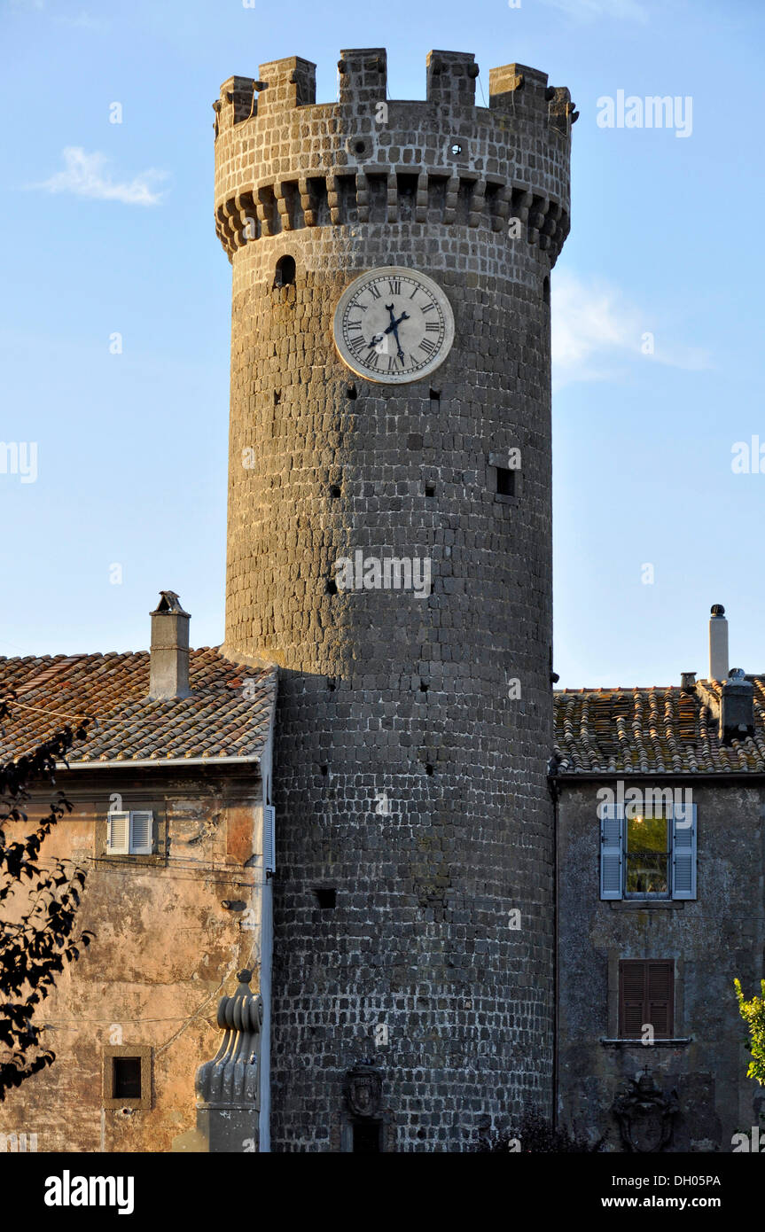 City tower, gate tower of the historic town centre, Bagnaia, Lazio, Italy Stock Photo