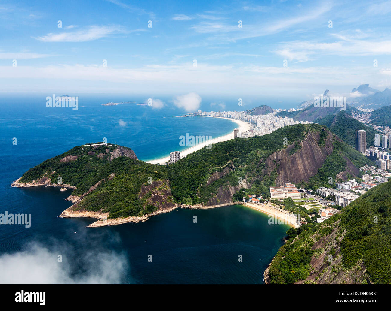Aerial view of Rio de Janeiro and coastline, Brazil with Copacabana beach in distance Stock Photo