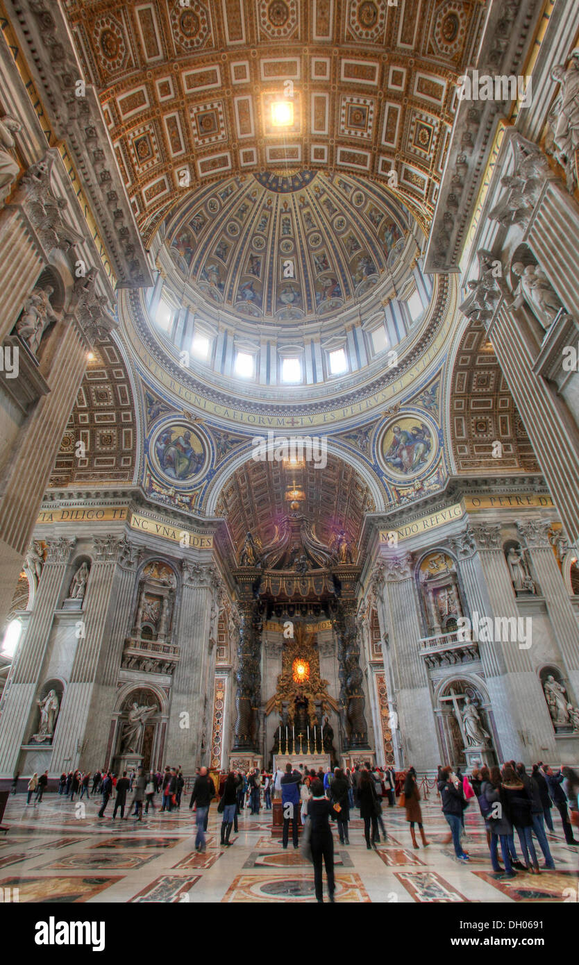 St. Peter's Basilica, dome area and the papal altar, Fontana di Trevi, Rome, Lazio, Italy Stock Photo