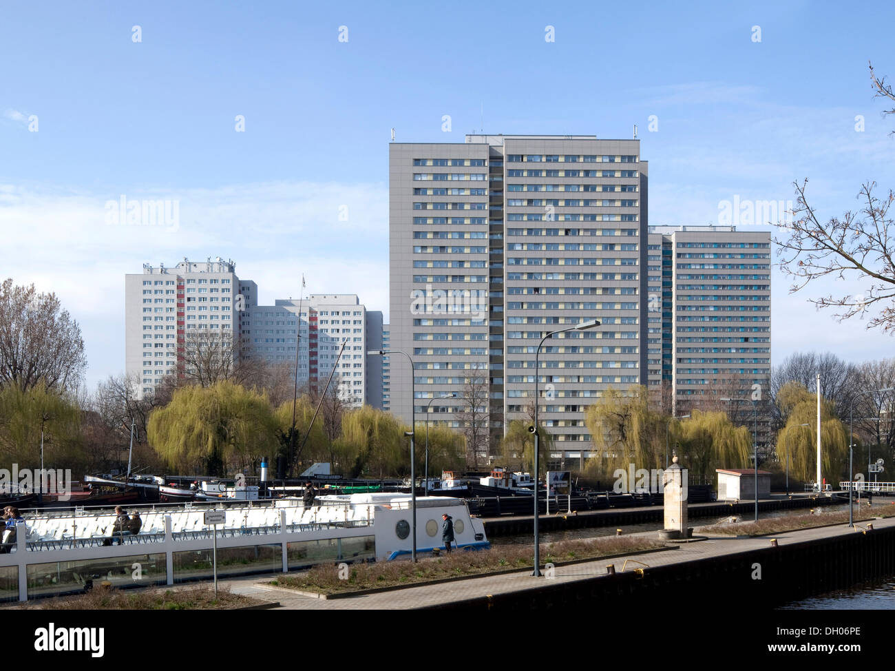 Residential towers on Fischerinsel island, prefabricated concrete construction, Berlin-Mitte, Berlin Stock Photo