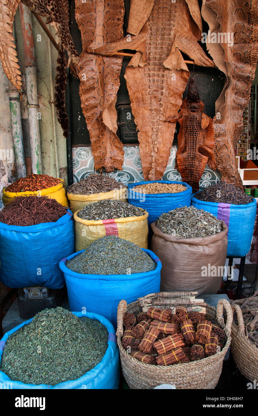 Marrakesh Morocco Medina Souk grocer grocery spice herbs season flavor savor Stock Photo