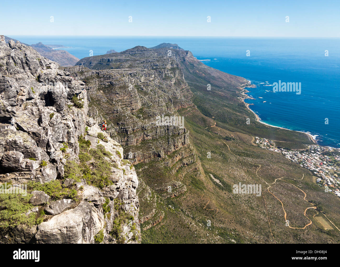 Climbers on face of Table Mountain above Cape Town in South Africa Stock Photo