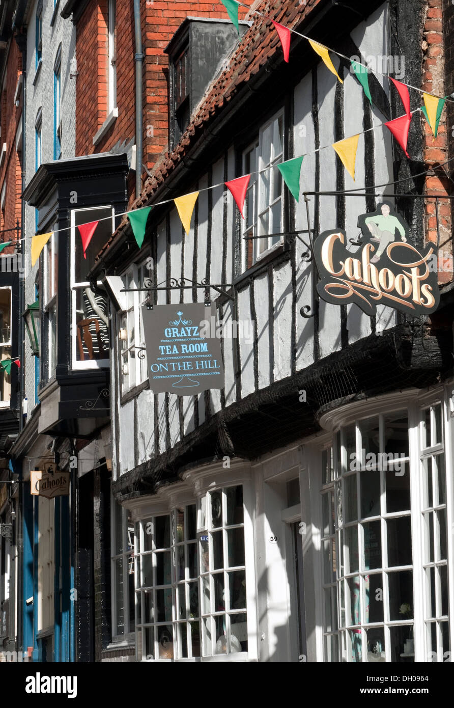 Timber Framed Building & Shop Fronts, Steep Hill, Lincoln, Lincolnshire, England Stock Photo