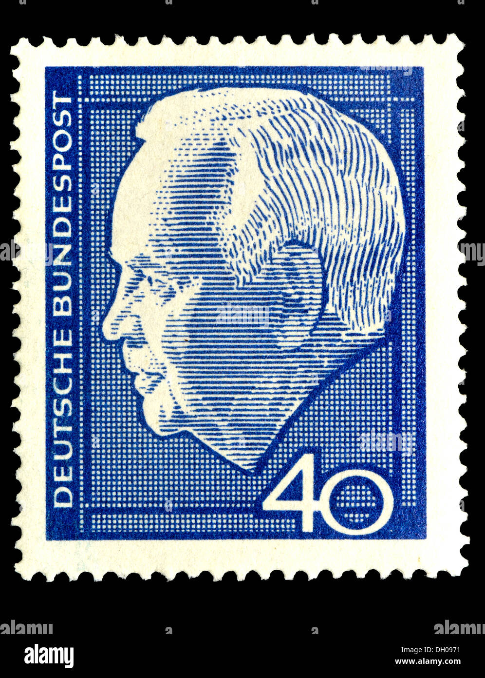Portrait of Karl Heinrich Lübke (1894-1972: President of the Federal Republic of Germany 1959 -1969) on German postage stamp. Stock Photo