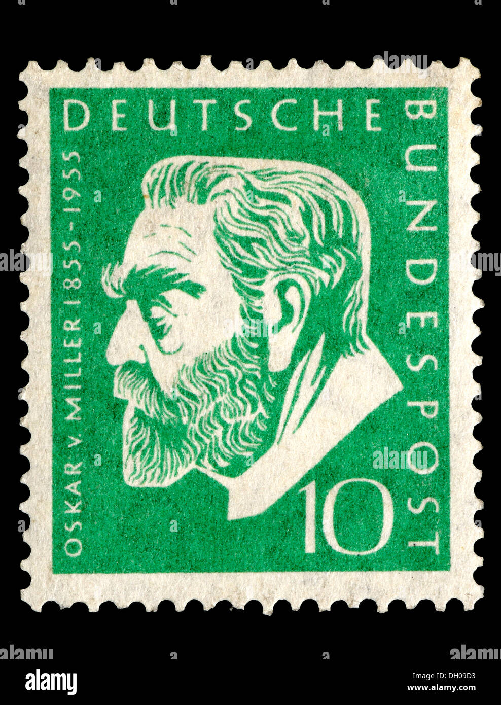 Portrait of Oskar von Miller (1855-1934: German engineer and founder of the Deutsches Museum) on German postage stamp. Stock Photo