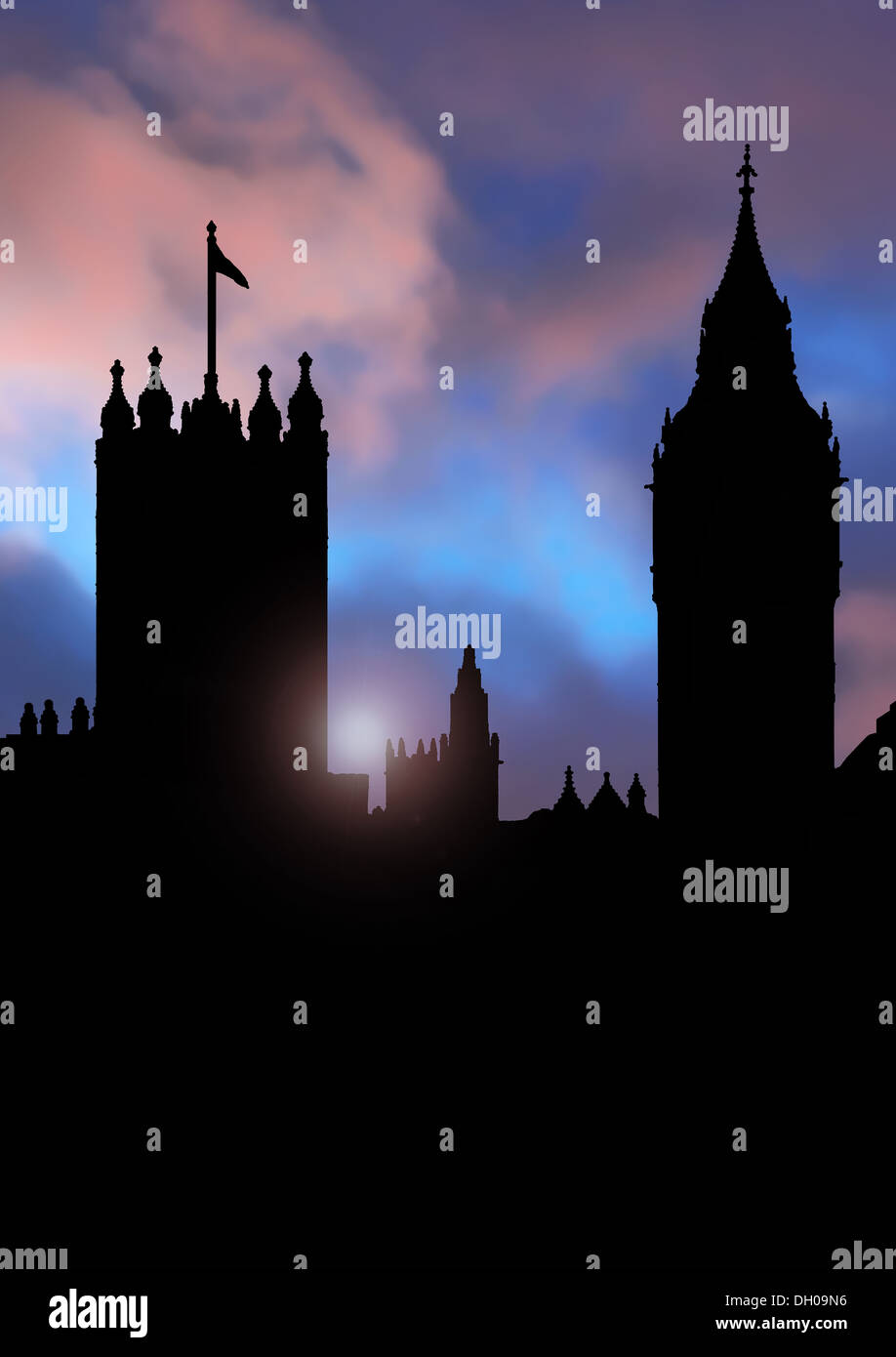 silhouette of house of parliament in london Stock Photo