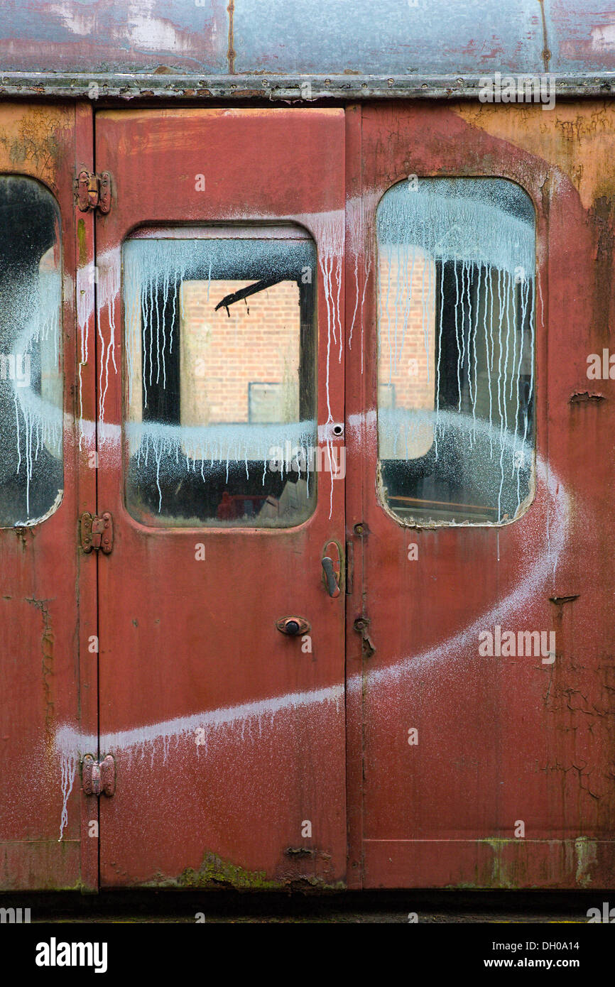 Disused railway carriage with graffiti. Stock Photo