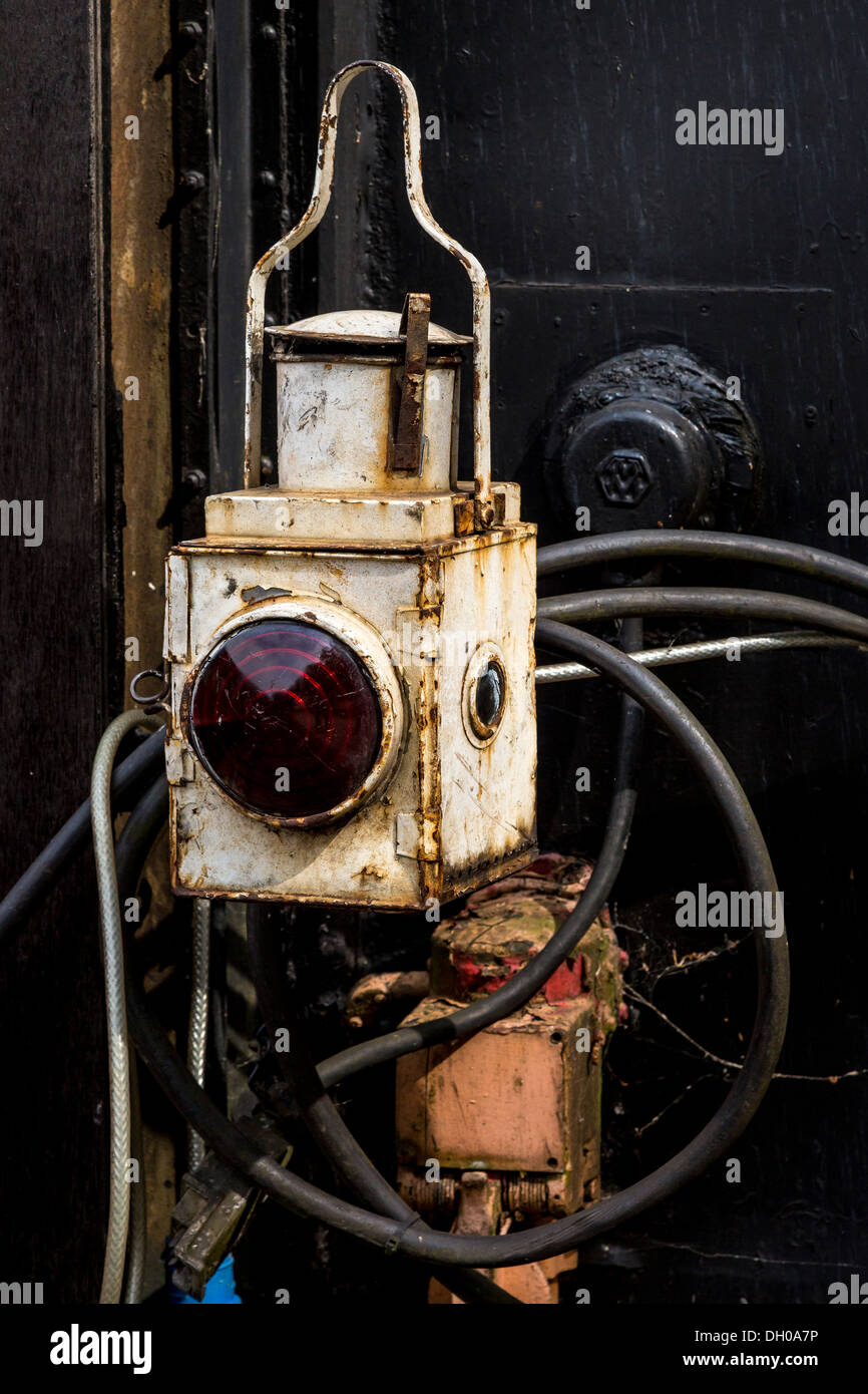 Guards van red light oil lamp at the Whitwell & Reepham Preservation Society collection, Norfolk, UK. Stock Photo