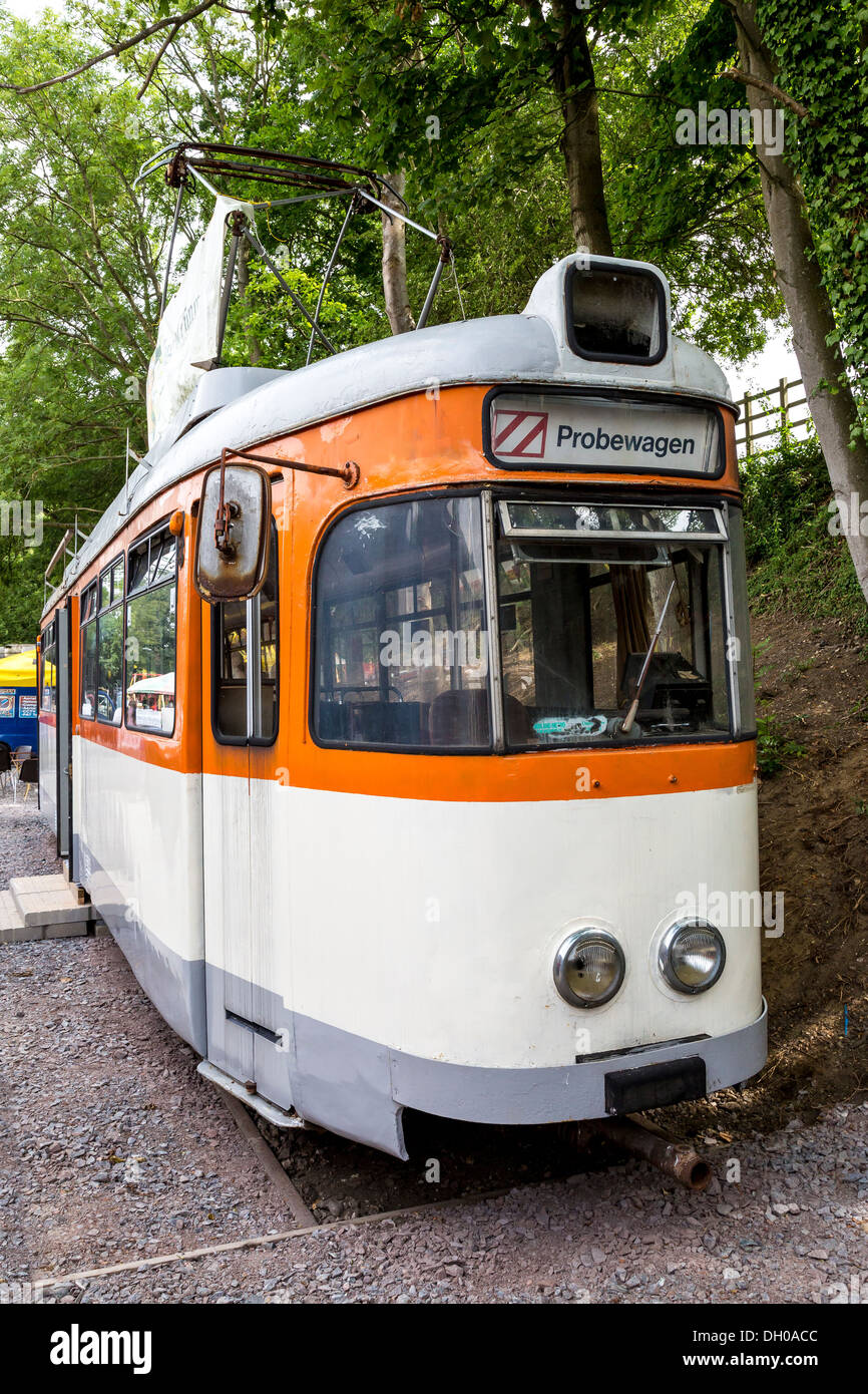 A Frankfurt 210 single-ended tram car on static display at the Whitwell & Reepham Railway museum, Norfolk, UK. Stock Photo
