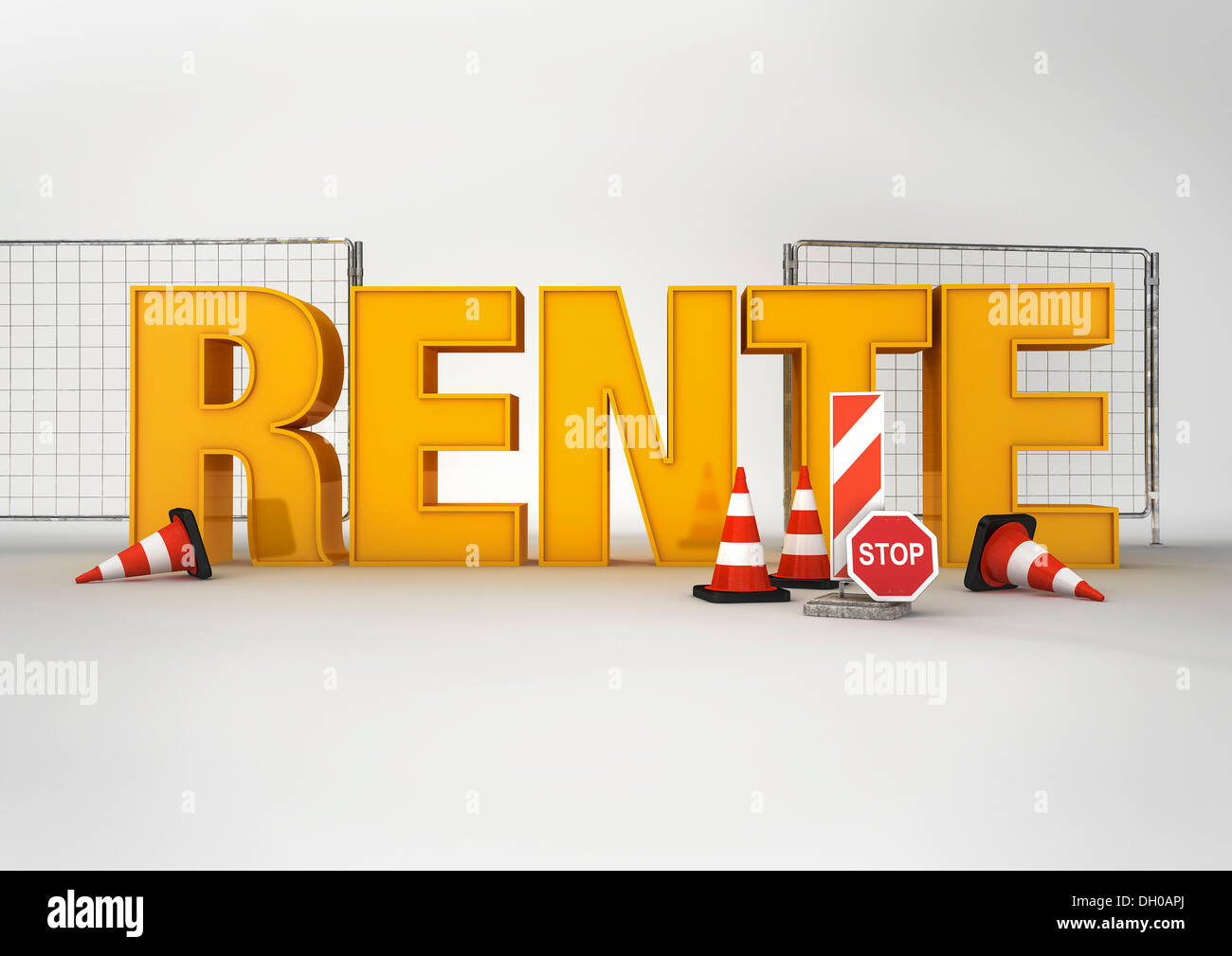Construction site, 'Rente' German for 'pensions', illustration Stock Photo