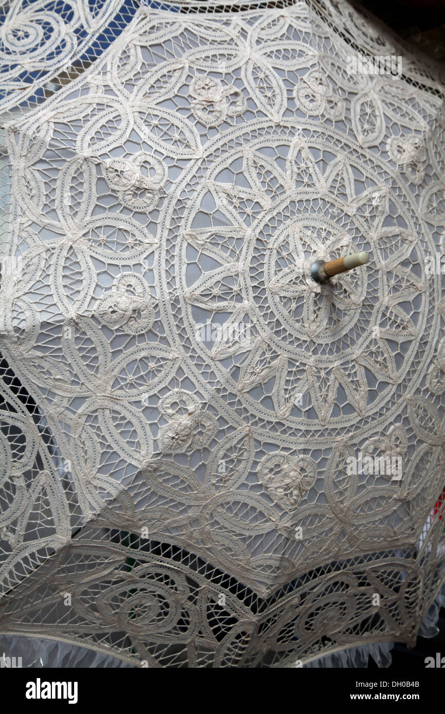 A traditional Maltese Lace Parasol Stock Photo
