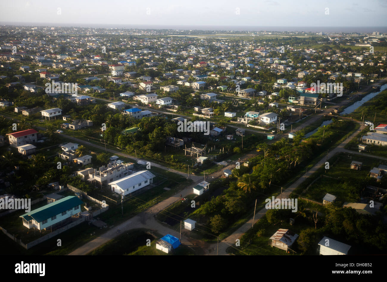 Aerial view of Georgetown, Guyana, South America, showing the urban sprawl and housing development. Stock Photo