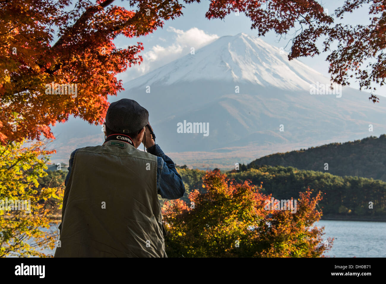 Photographer at Mt. Fuji. Stock Photo