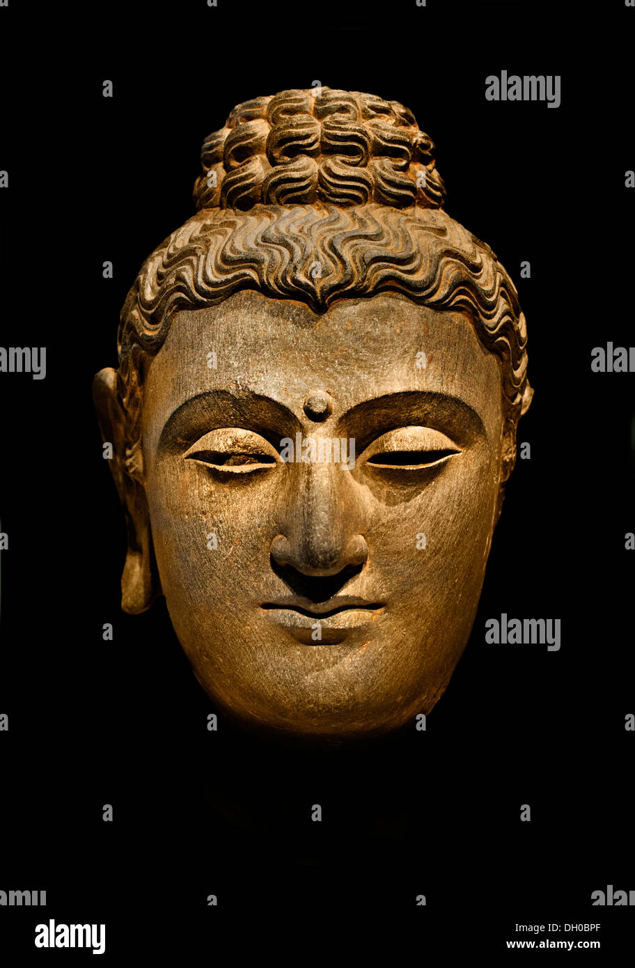 Head of Buddha, a 3rd century AD grey schist stone museum