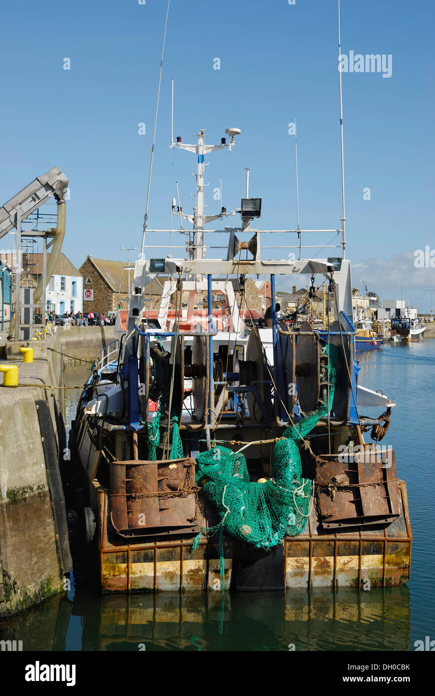 Fishing boat with trawling nets in the fishing port of Howth, near Dublin, Ireland, Europe Stock Photo