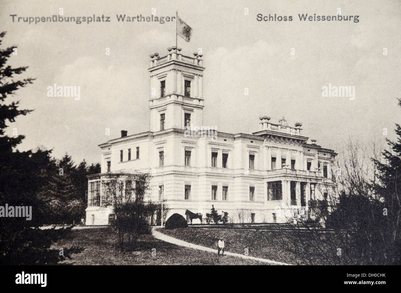 Historic postcard with a view of Schloss Weissenburg Castle, Alsace, around 1900, now destroyed, Weissenburger Schloss Stock Photo