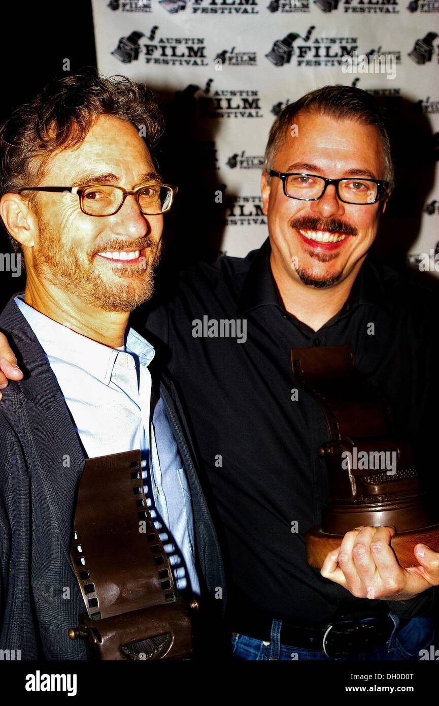 Austin, Texas, USA. 26th Oct, 2013. Producer and Heart of film award winner Barry Josephson(L) with Outstanding television Writer winner Vince Gilligan at the Austin Film Festival 2013 Awards Luncheon held at the Austin Club in Austin, Texas on 10/26/2013. © Jeff Newman/Globe Photos/ZUMAPRESS.com/Alamy Live News Stock Photo