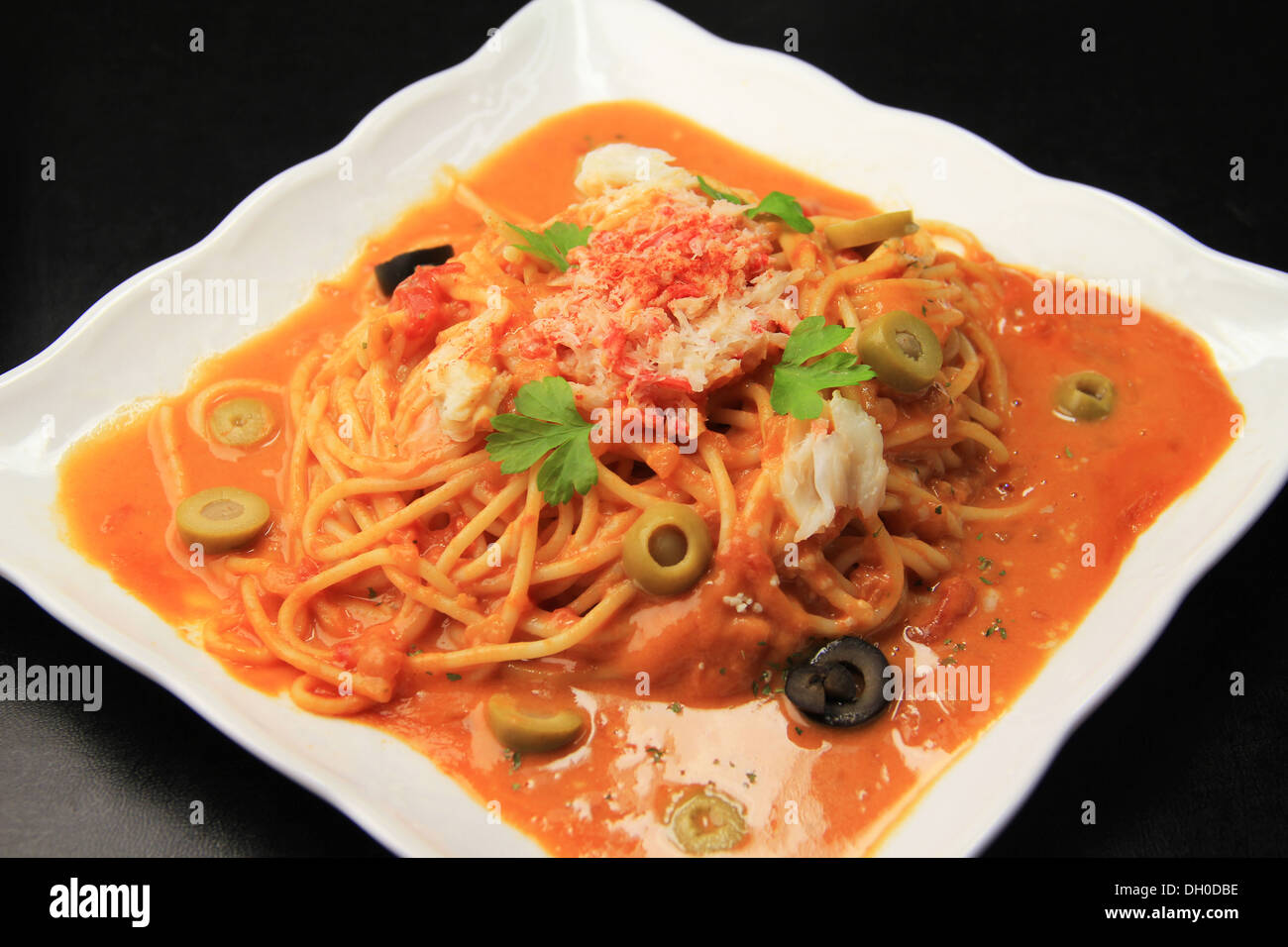 Crab cream pasta Stock Photo Alamy