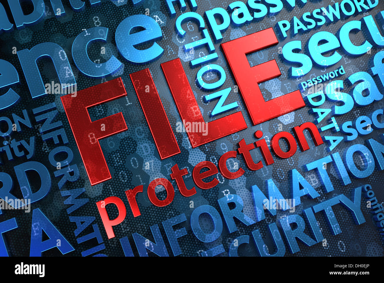 File Protection.  Wordcloud Concept. Stock Photo