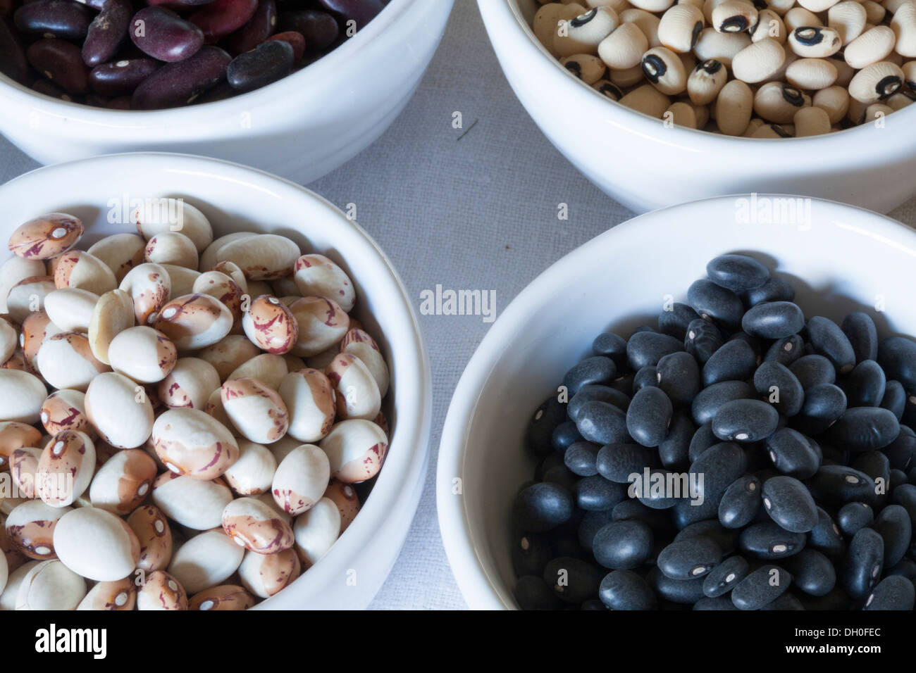 Dried sugar beans, black eyed beans, red kidney beans, black beans in
