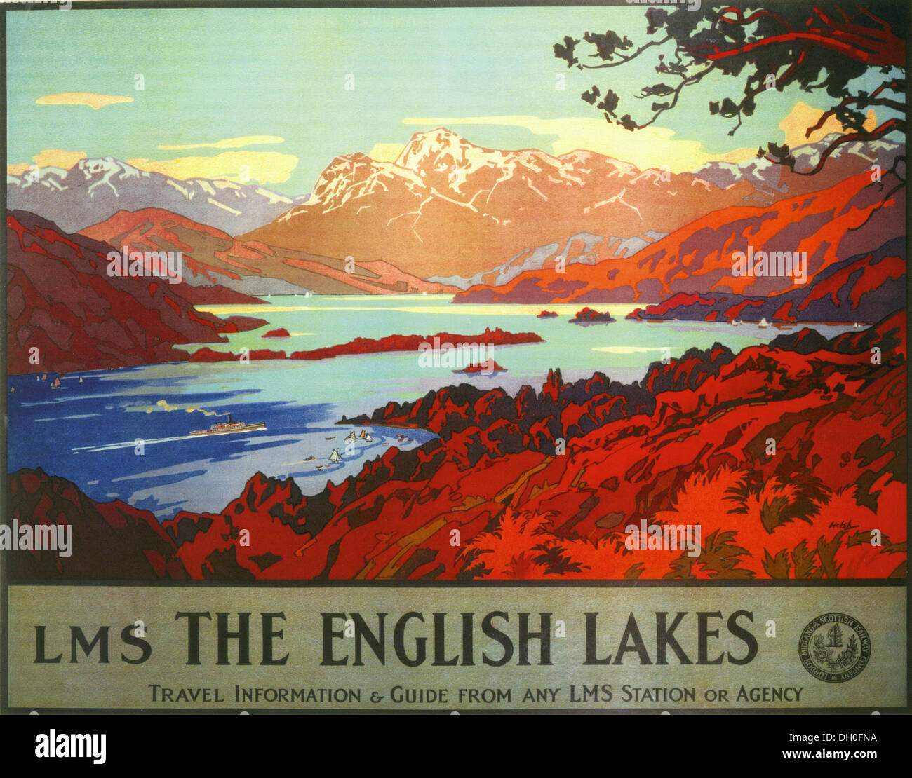 LAKE DISTRICT London Midland & Scottish Railway advert about 1925 promoting the English Lake District Stock Photo