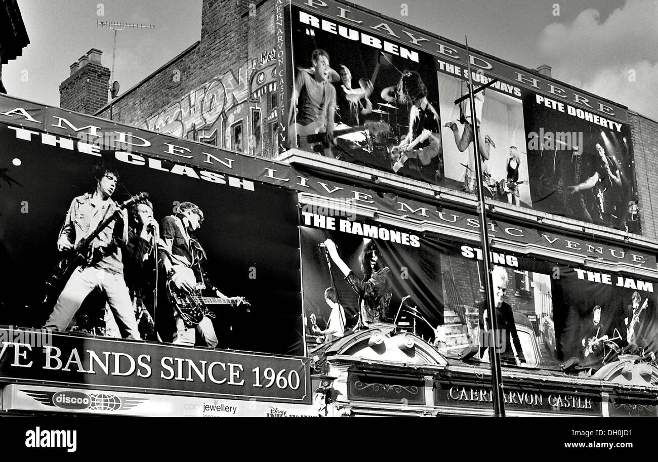 Caernarvon Castle pub large posters of bands that played here since 1960 Stock Photo