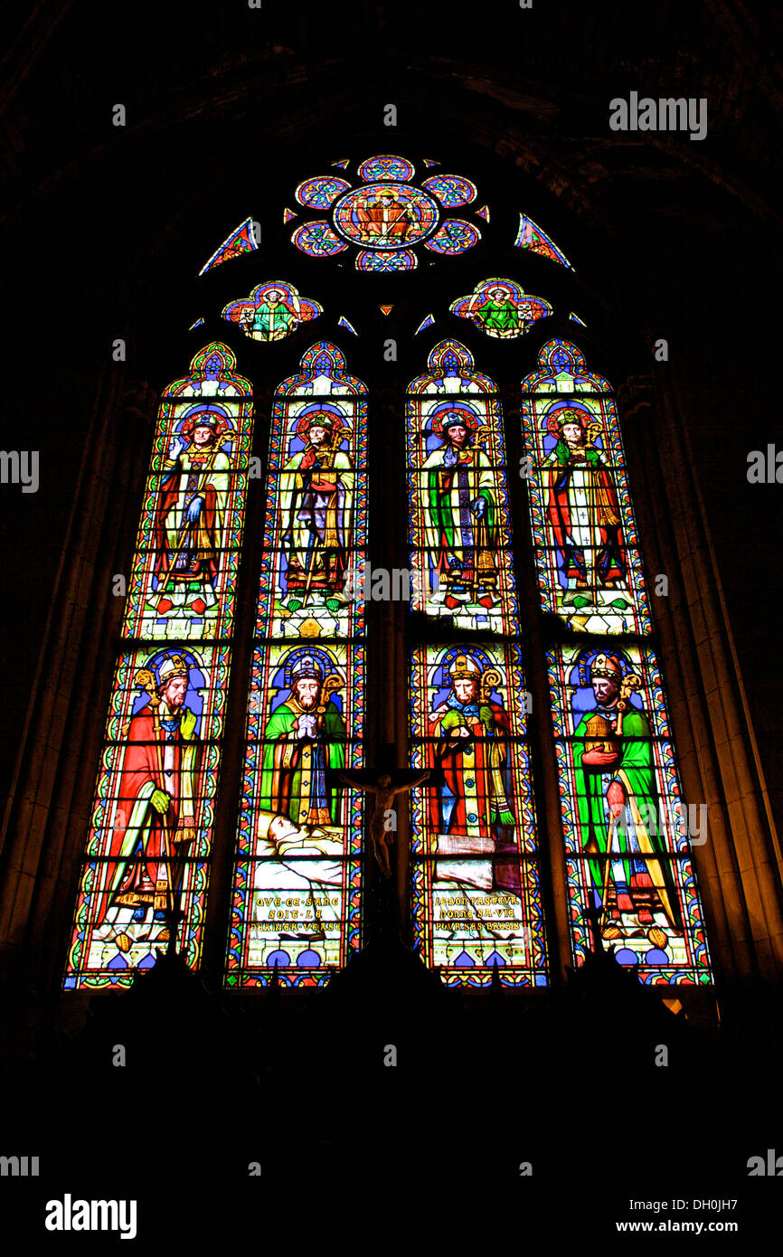 Stained Glass Window, Notre Dame Cathedral, Paris, France Stock Photo