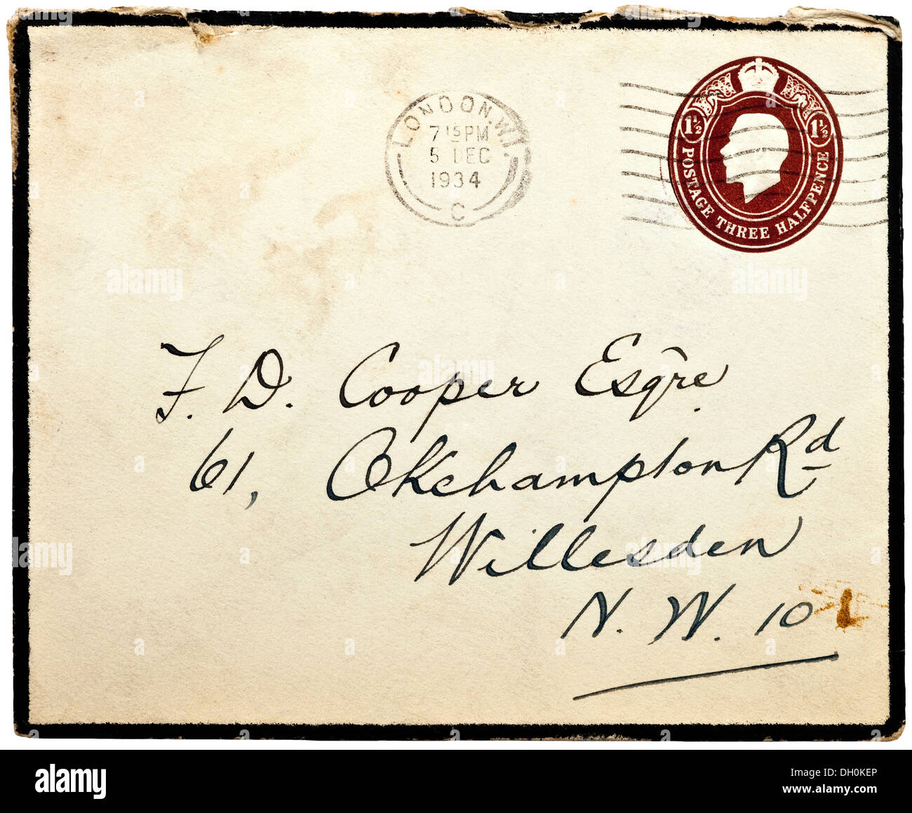 1934 British mourning envelope with embossed V stamp Stock Photo Alamy