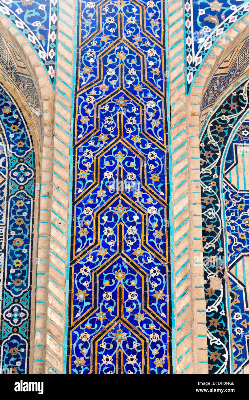 detail of tilework on facade of Masjid-i Ali, Isfahan, Iran Stock Photo