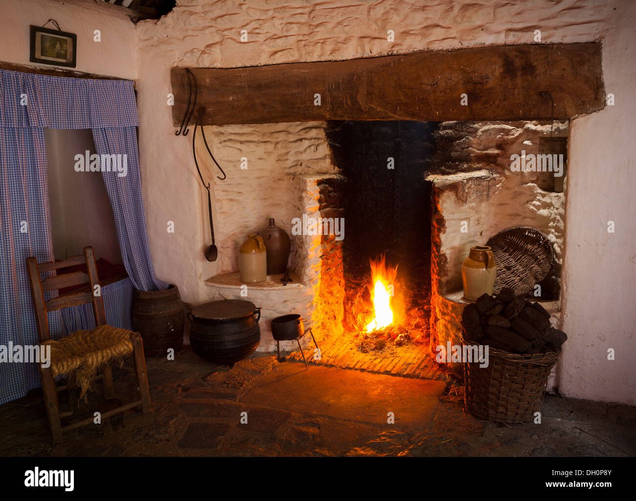 County Clare Ireland Hearth With Peat Fire In A Restored Stone