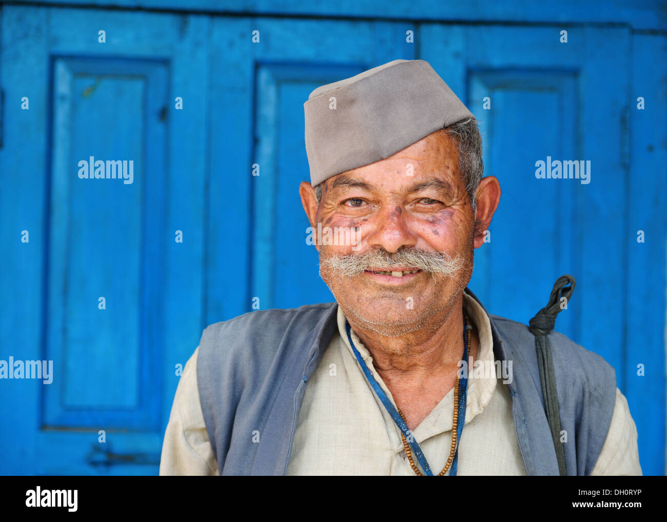 Portrait of Indian villager, Gwaldam, India Stock Photo