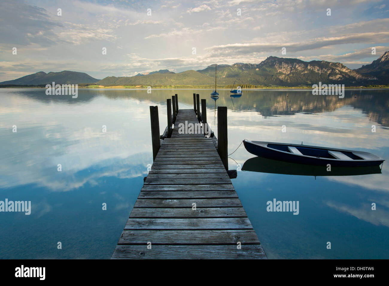 Evening mood at the calm Lake Forggensee in Allgaeu near Fuessen, Bavaria, PublicGround Stock Photo