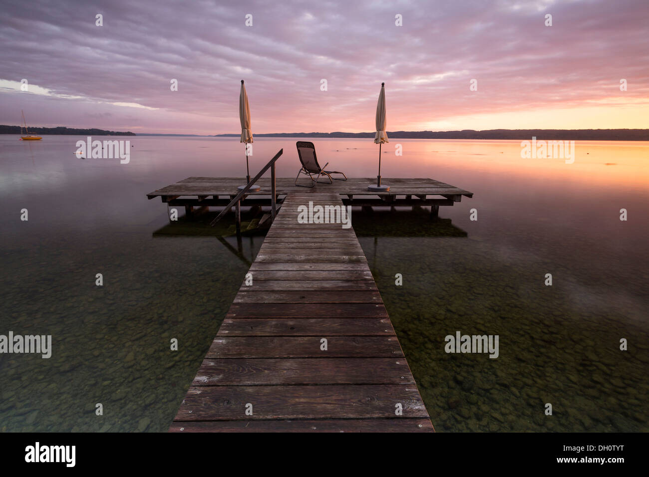 Jetty, early morning mood on Lake Starnberg, Bavaria, PublicGround Stock Photo