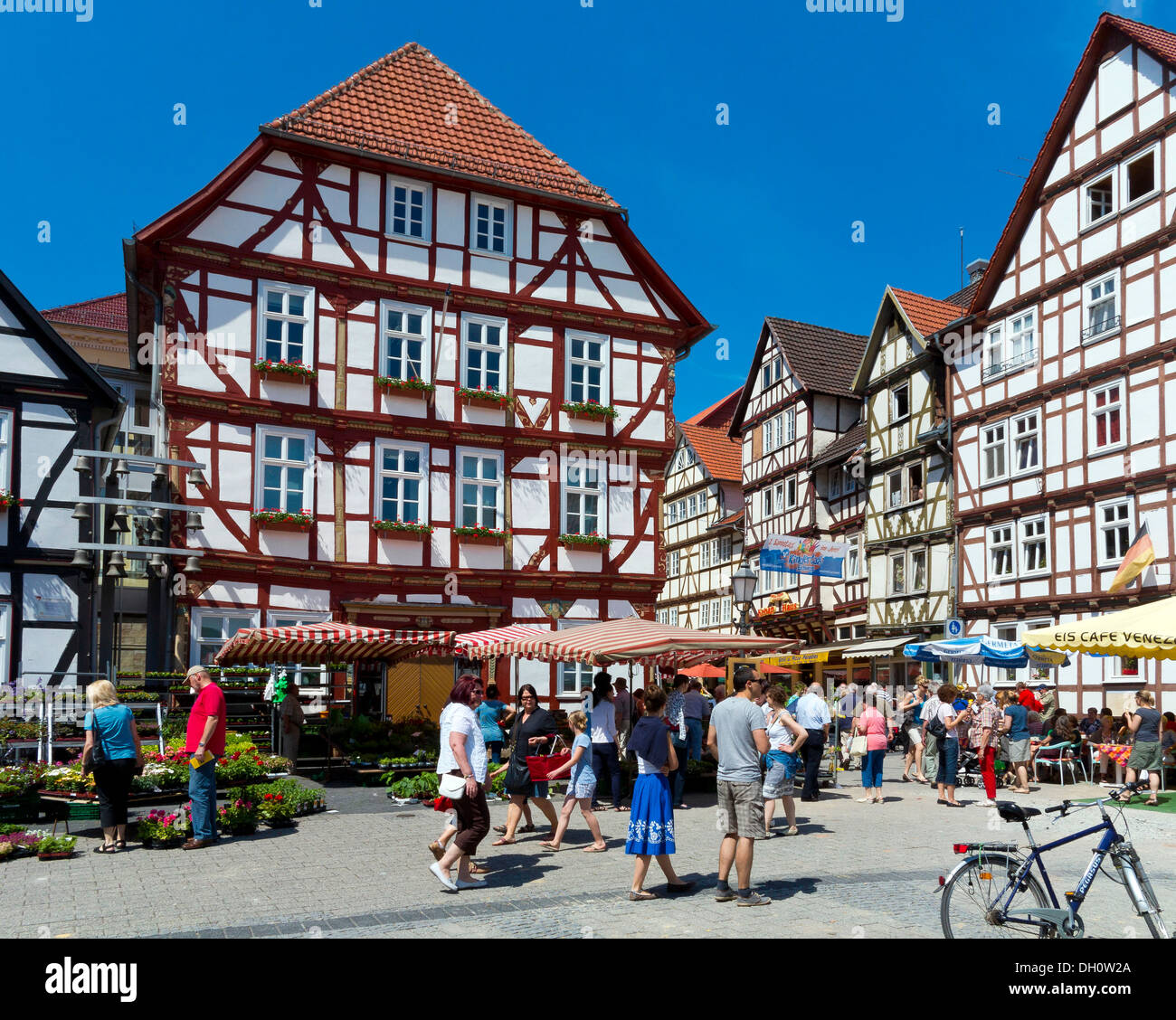 Half-timbered houses in the market square, Eschwege, Werra-Meissner district, Hesse Stock Photo