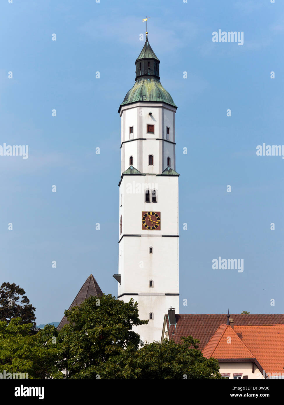 The church steeple of Martinskirche church, Langenau, Alb-Donau-Kreis district, Baden-Wuerttemberg Stock Photo