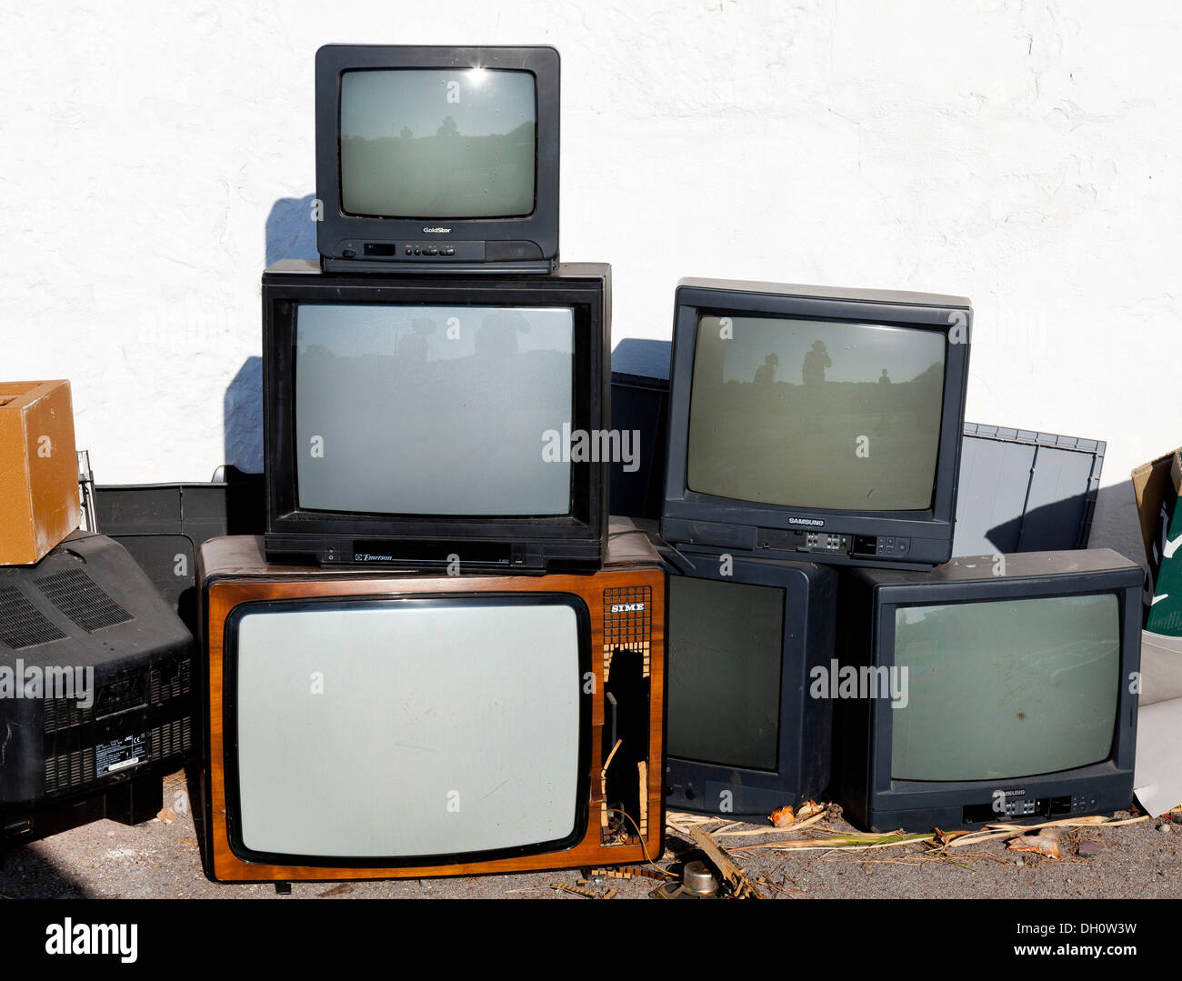 Old television sets, bulky waste, electronic waste Stock Photo