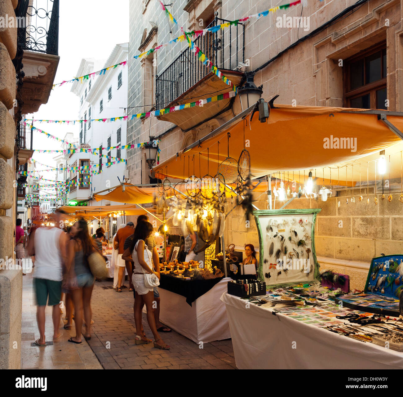 Evening market in Alaior, Menorca, Balearic Islands, Spain, Southern Europe, Europe Stock Photo