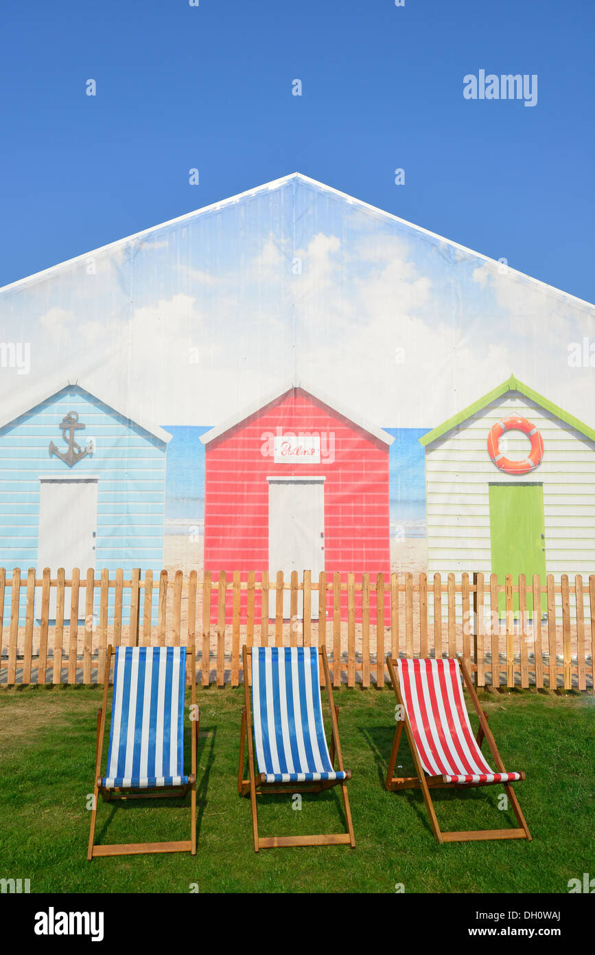 Deck chairs on lawn at Butlins Skegness, Ingoldmells, Skegness