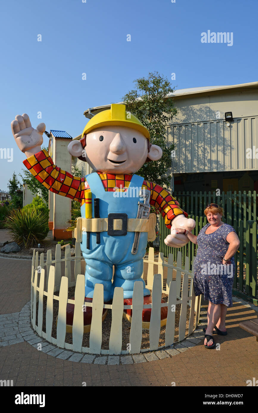 Woman guest with 'Bob the Builder' statue, Butlins Skegness