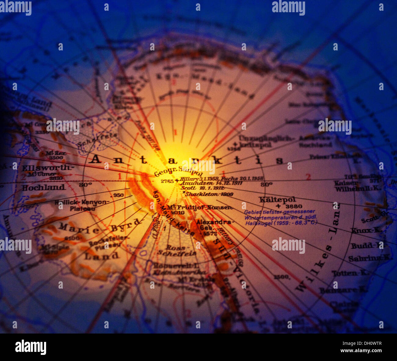 Globe with heat formation around Antarctica, symbolic image for climate change, Germany Stock Photo