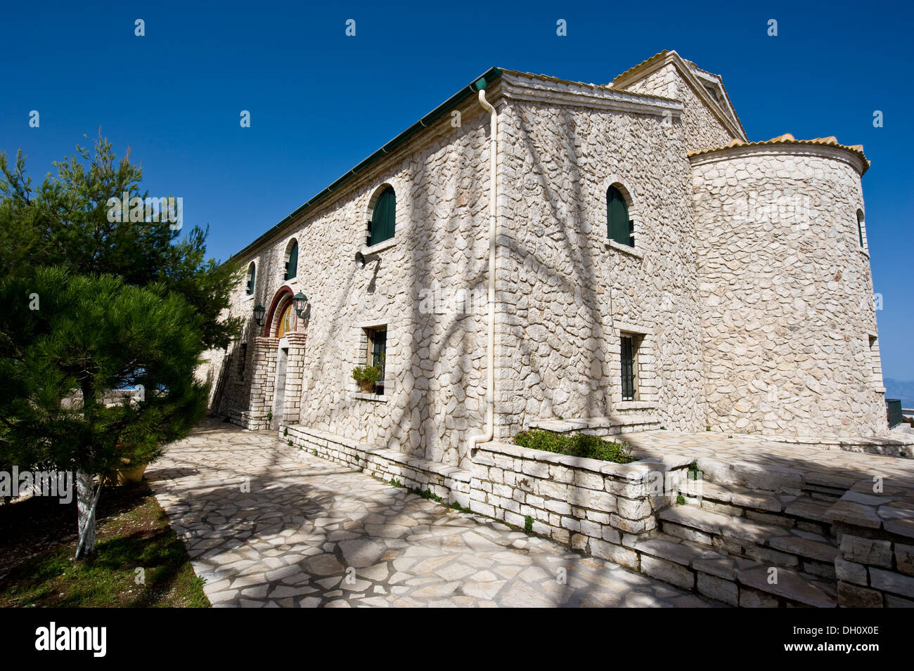 Old church and monastery on top of Mount Pantokrator, 906 meters a.s.l. on Corfu Island off the coast of Albania. Stock Photo