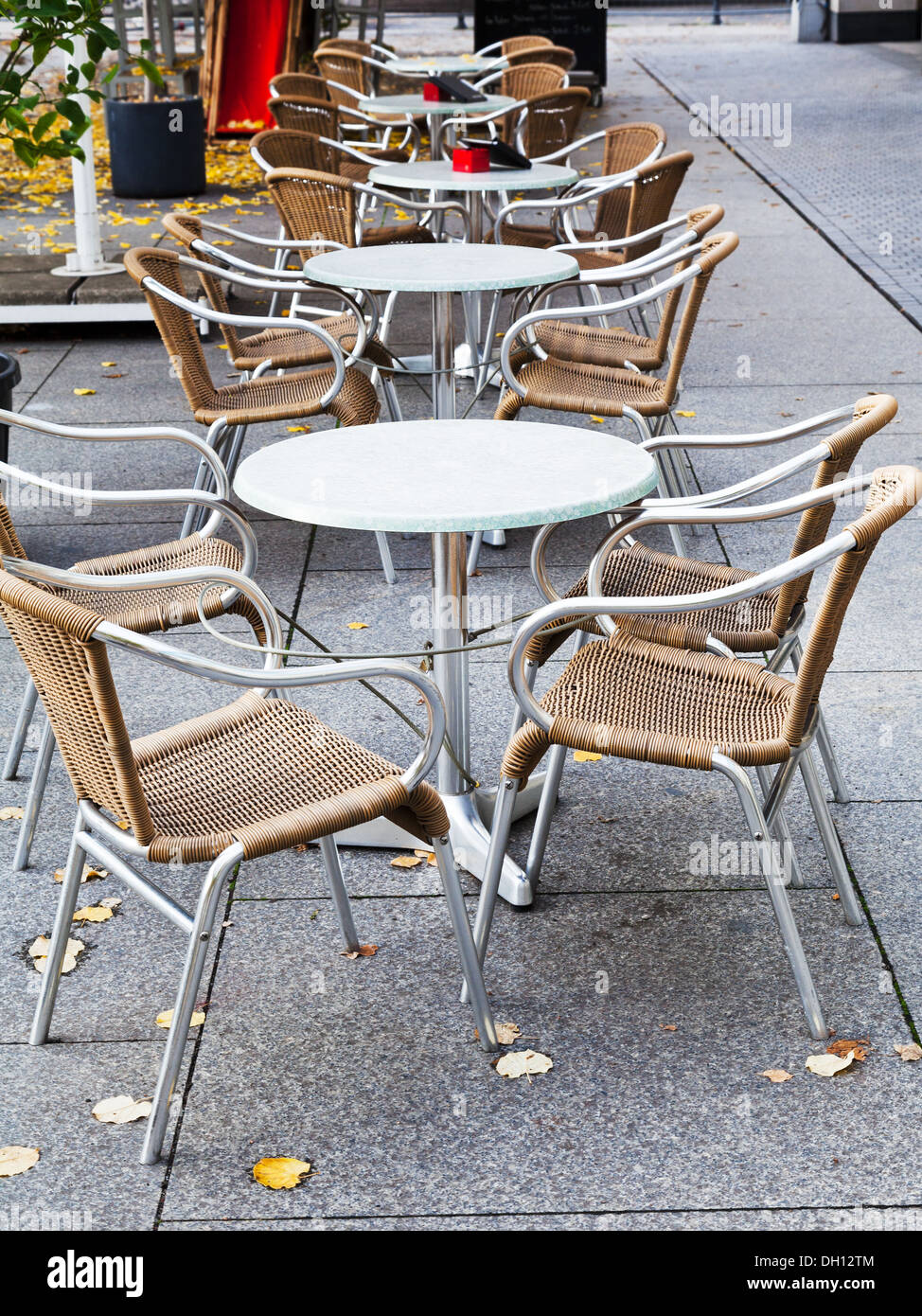 empty street restaurant in Berlin in autumn Stock Photo