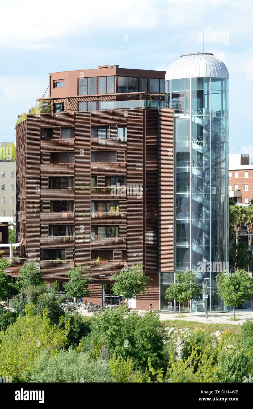 Port Pallas Apartments with Transparent Glass Lift & Staircase by Fontès Parc Marianne Montpellier France Stock Photo