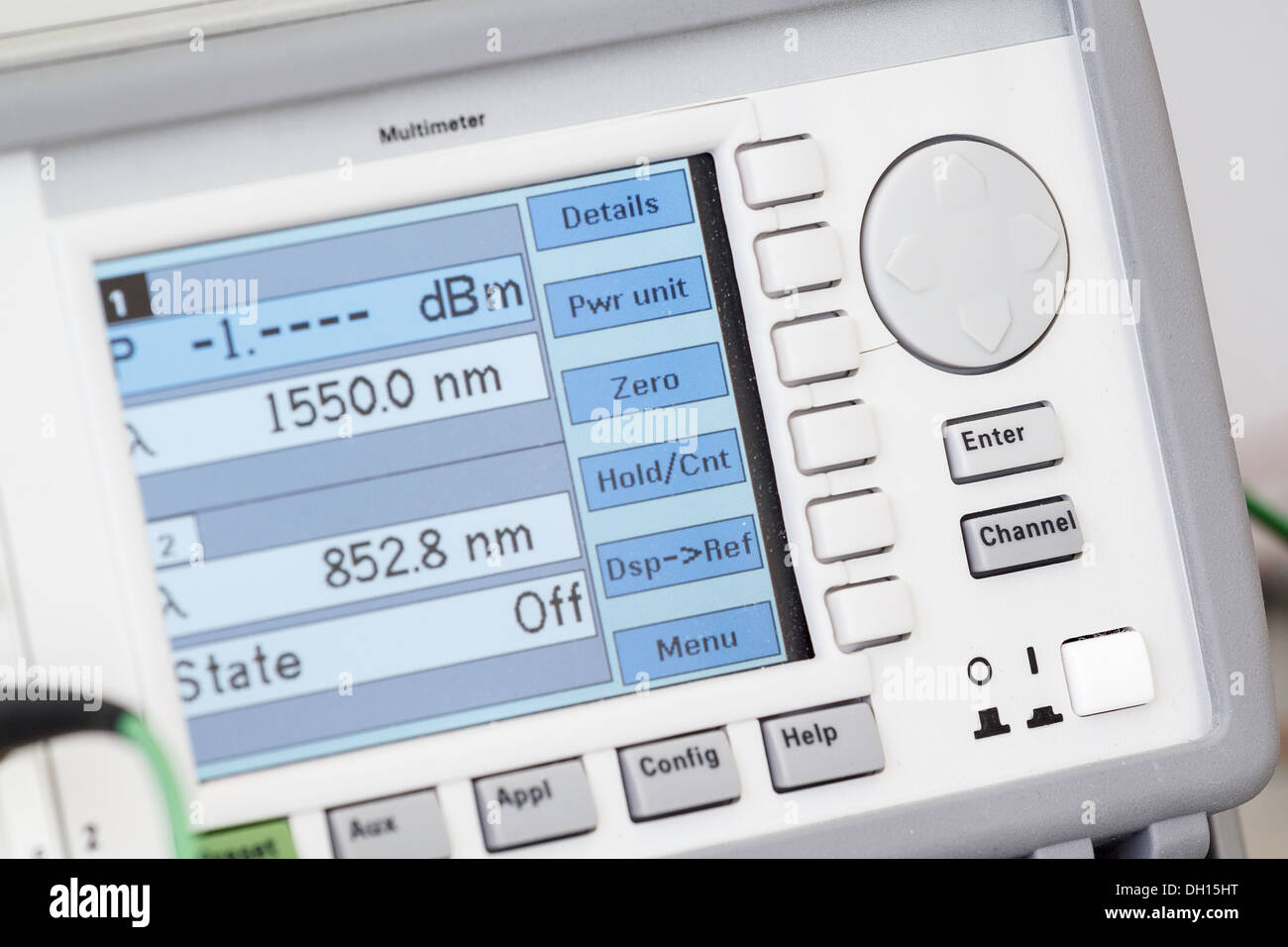 Modern fiber optic testing equipment analyzer on white background