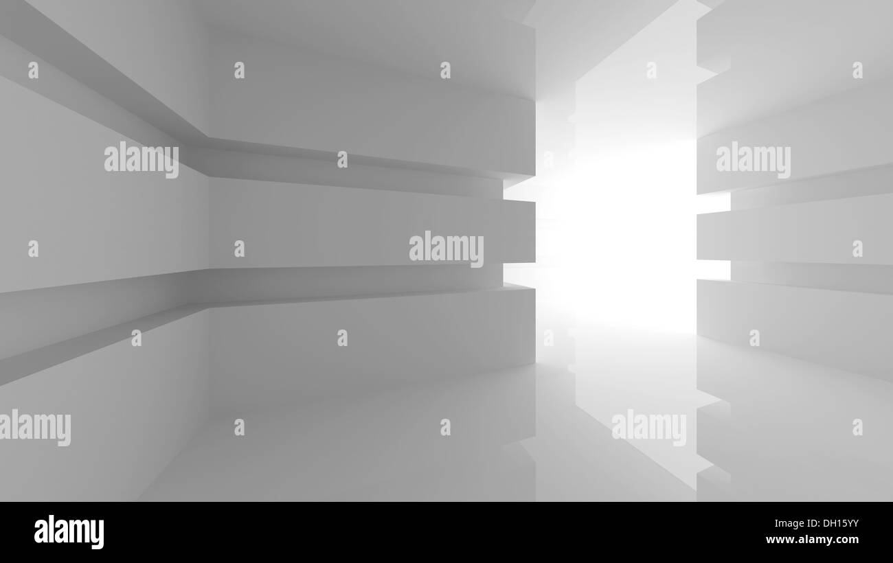 Abstract white empty room interior with glowing doorway. 3d render ...