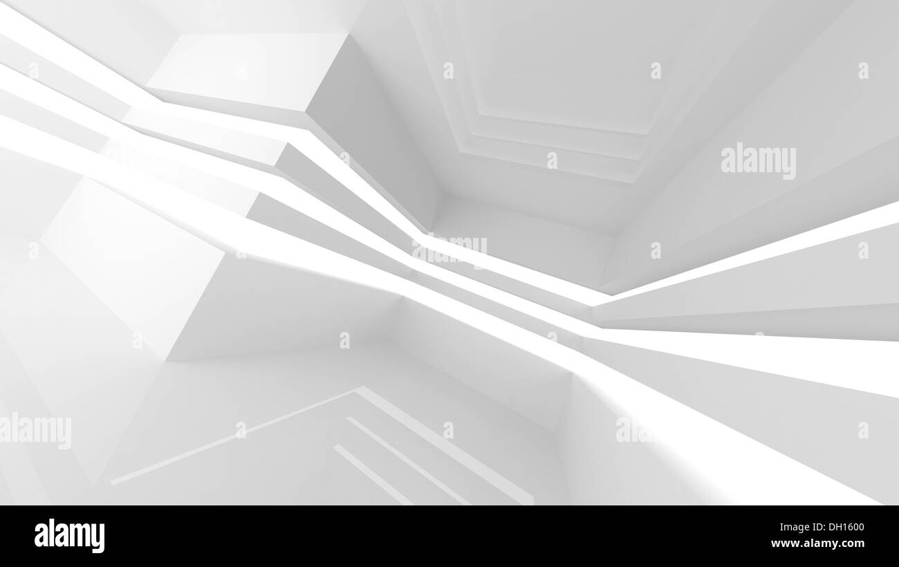 Abstract white empty room interior with glowing lines. 3d render ...