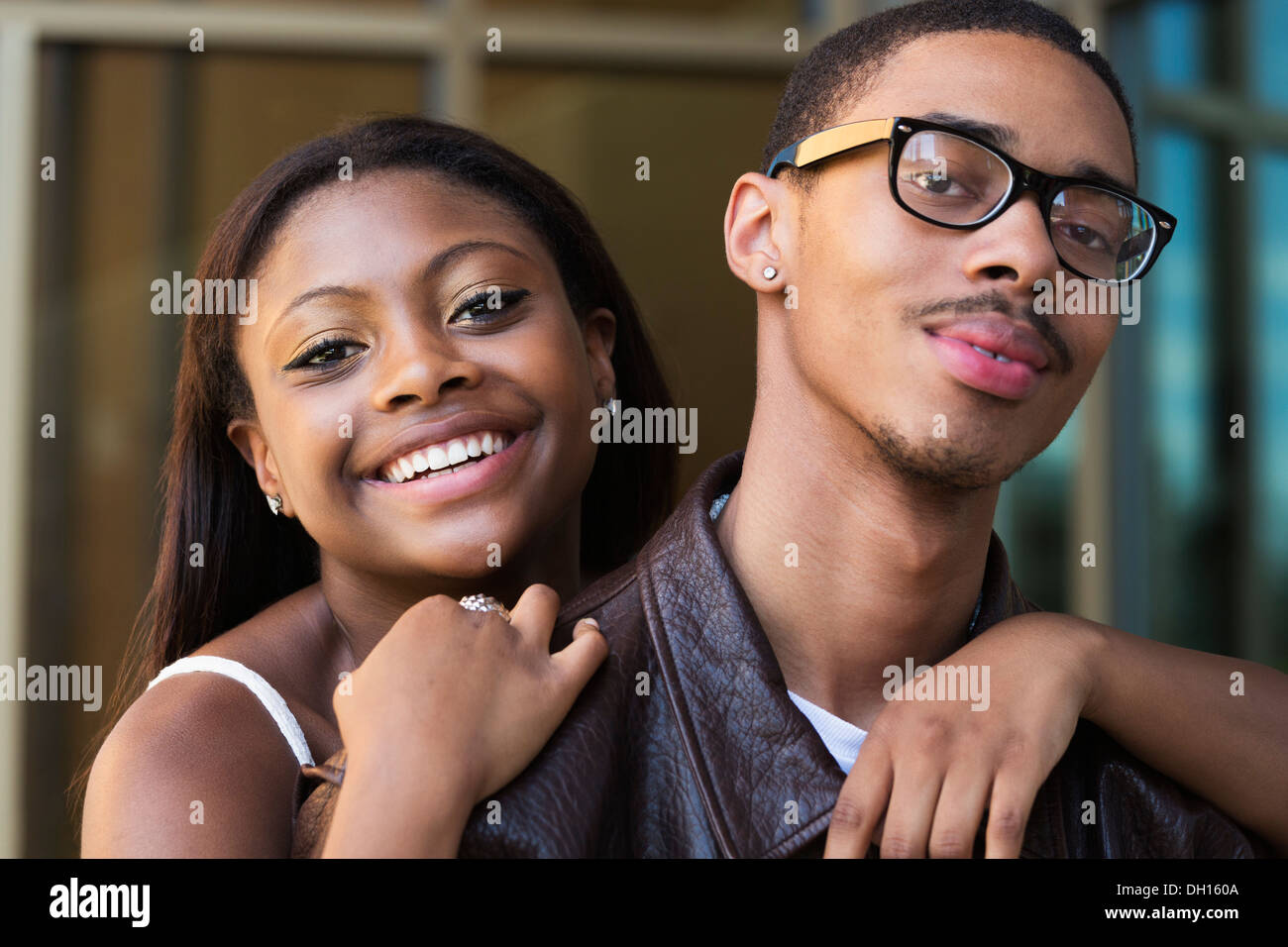 Black couple smiling outdoors Stock Photo