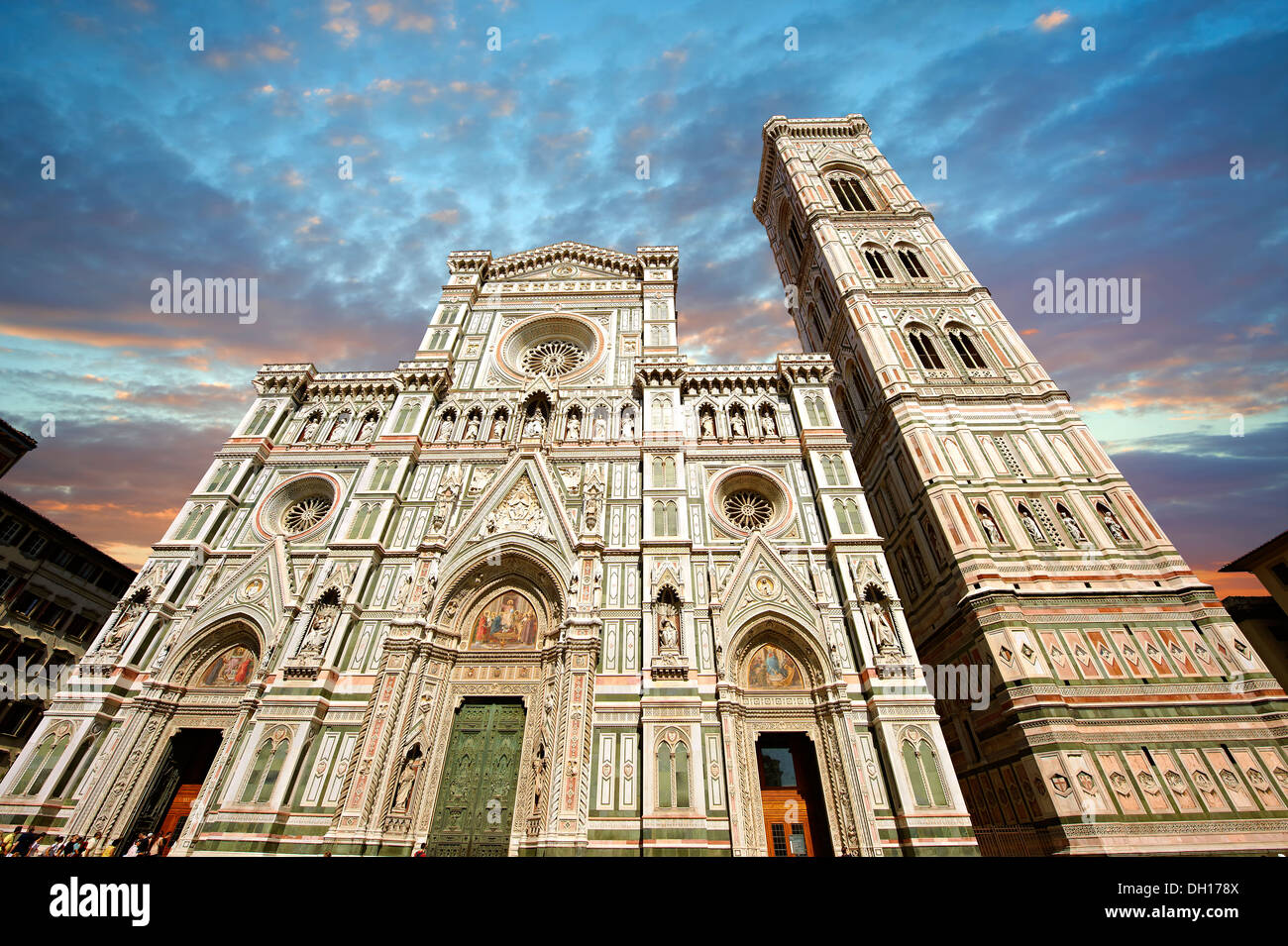 close up of the stone carvings on the facade of Florence Duomo (Cattedrale di Santa Maria del Fiore , Florence Italy Stock Photo